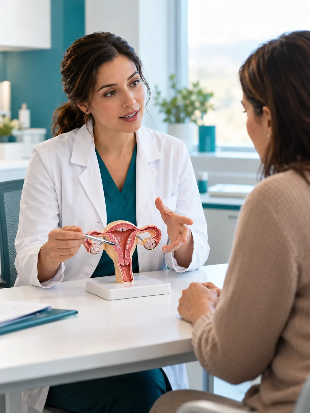 Profissional de saúde conversa com paciente durante consulta
