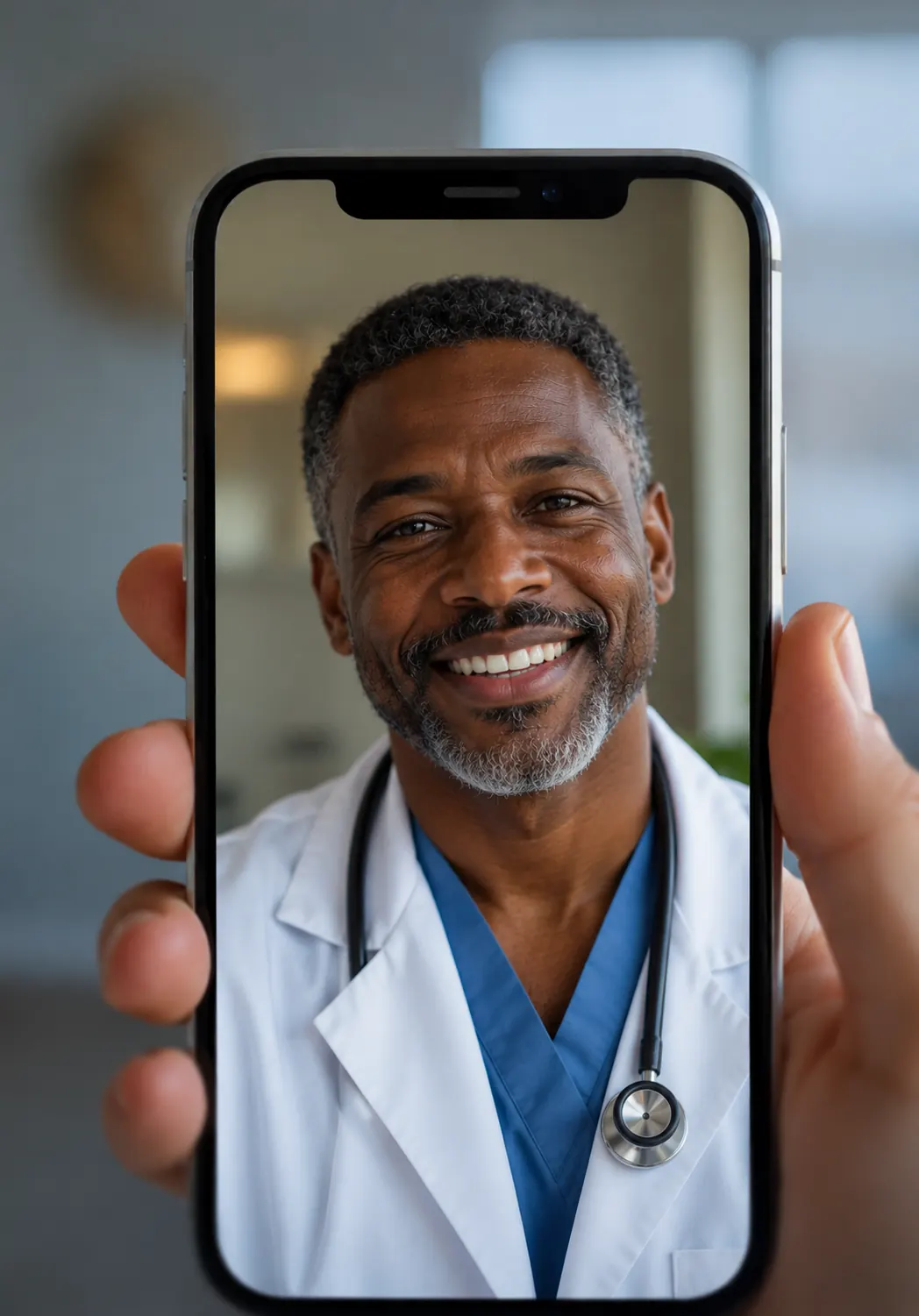 Médico em atendimento por videochamada